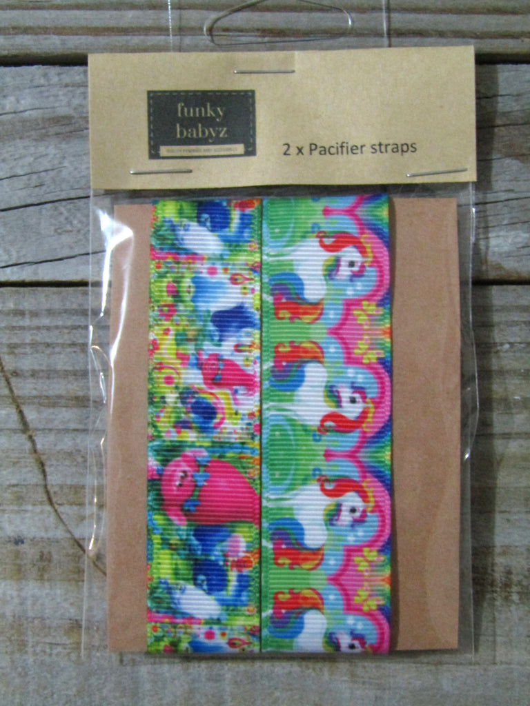 Pacifier straps,2 pack-Trolls,unicorns