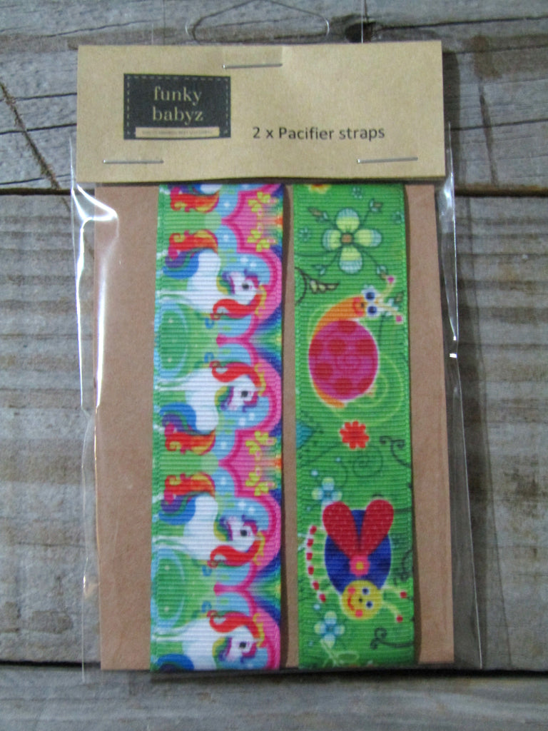 Pacifier straps,2 pack-garden insects,unicorns