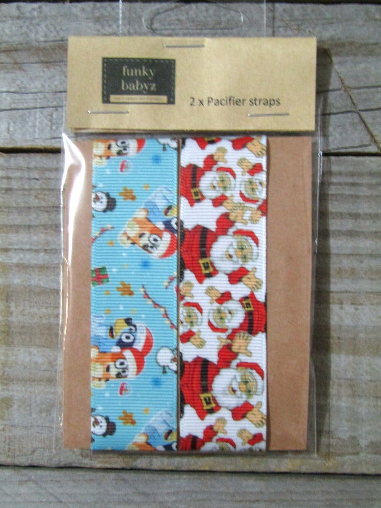 Pacifier straps,2 pack-Christmas-Bluey,Santa