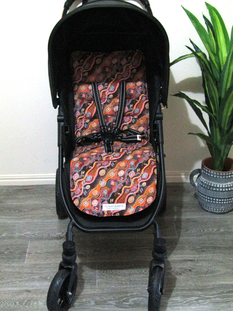 Pram liner set universal,100% cotton-Australian Indigenous desert tracks