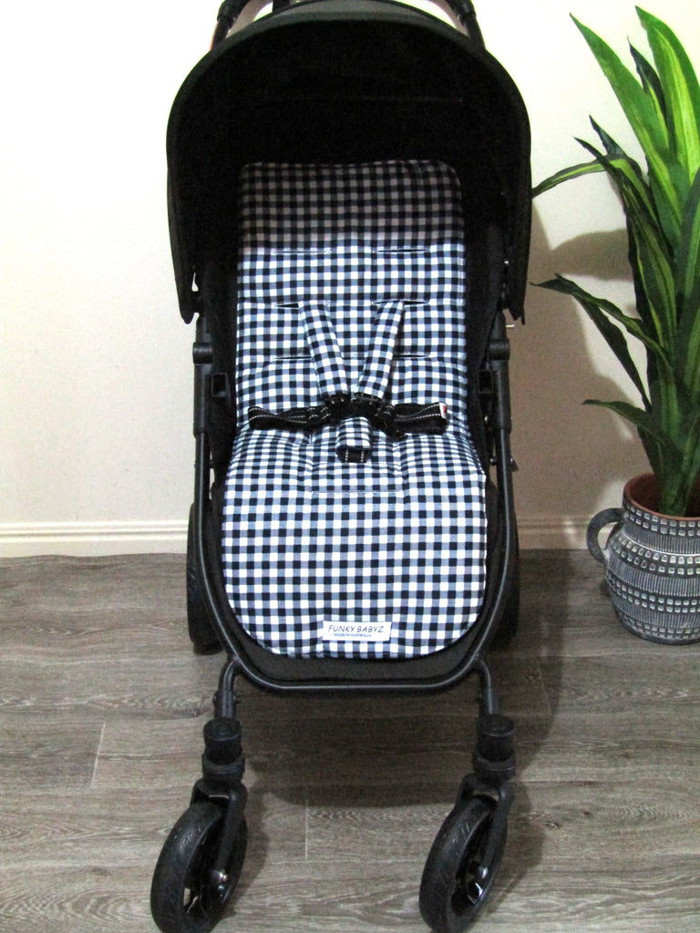 Pram liner set universal,100% cotton-Navy blue gingham,small squares