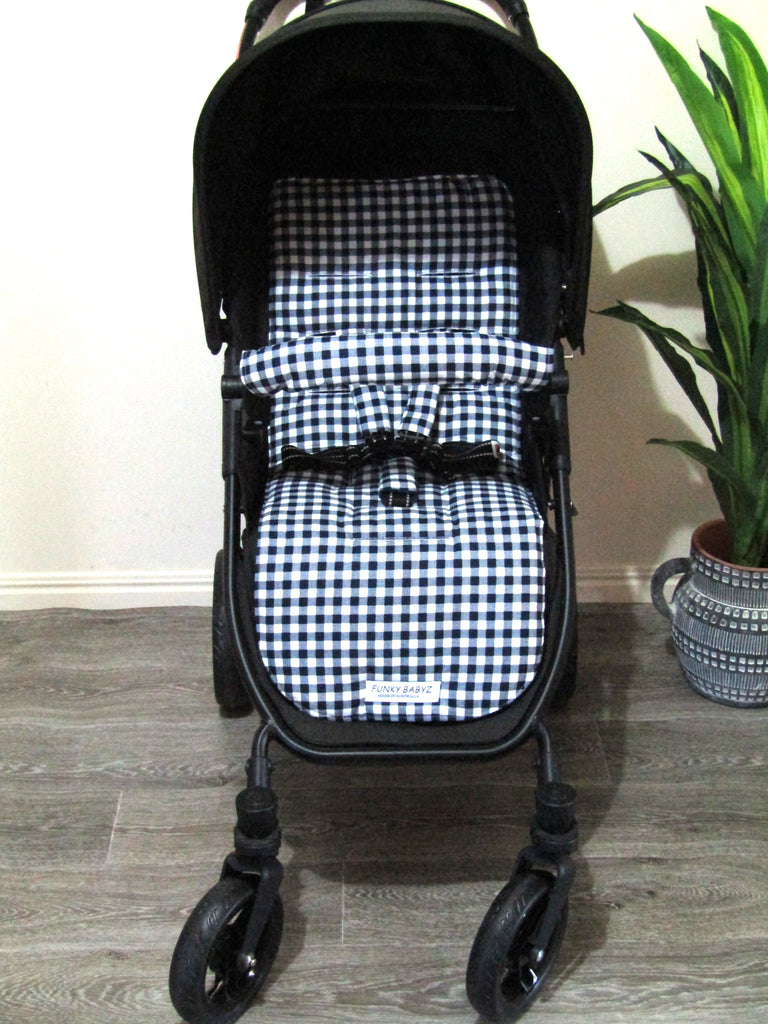 Pram liner set universal,100% cotton-Navy blue gingham,small squares