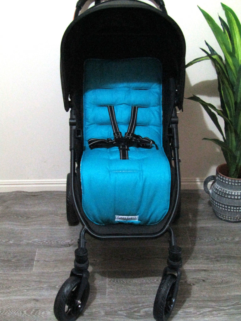Pram/stroller seat liner-Pastel blue gingham,small square organic