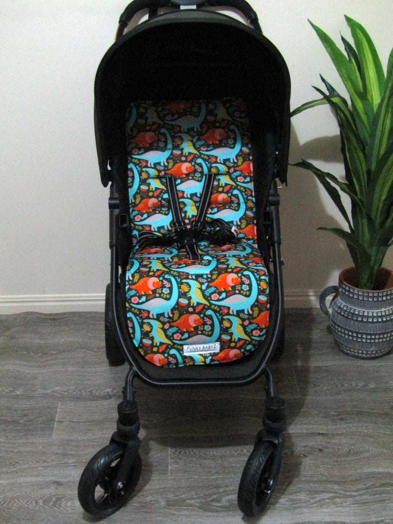 Pram liner set universal,100% cotton-Retro dinosaurs