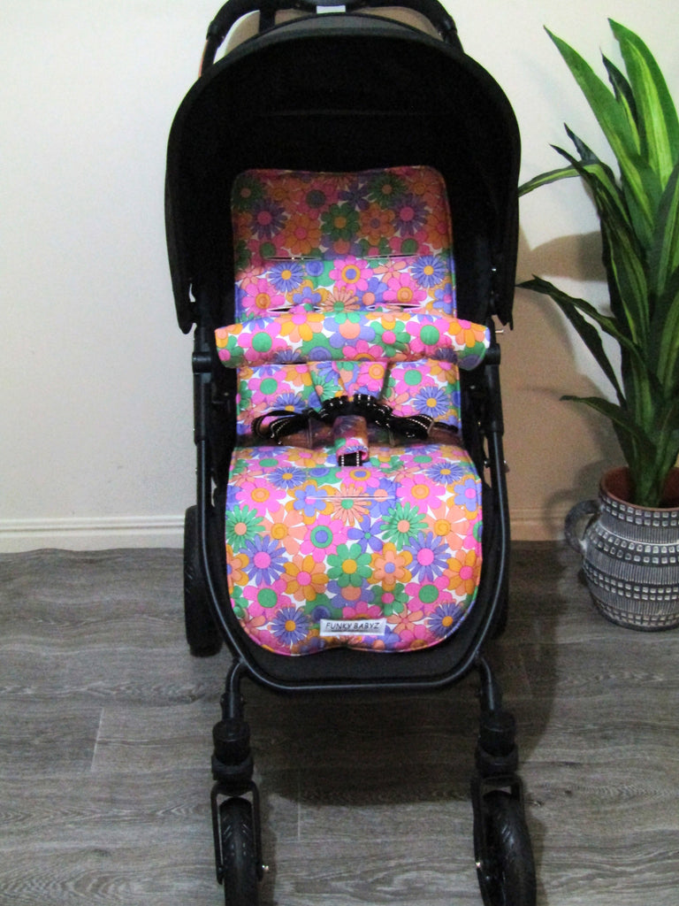 Pram liner set universal,100% cotton-Flower child floral