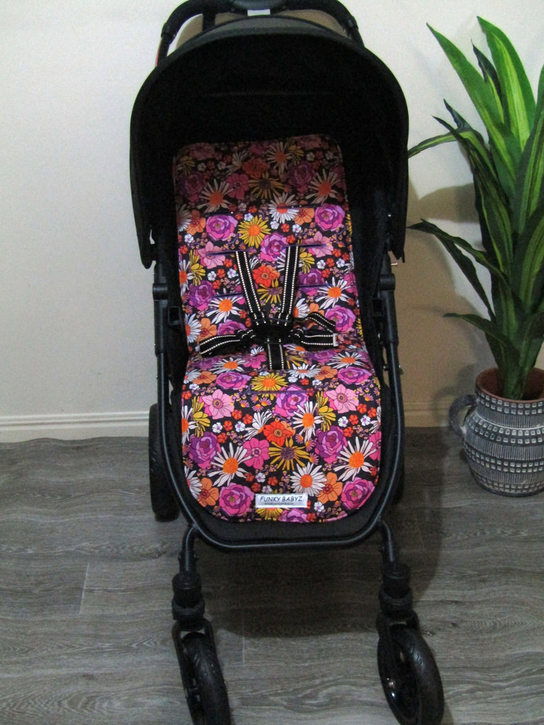 Pram liner set universal,100% cotton-Large retro flowers