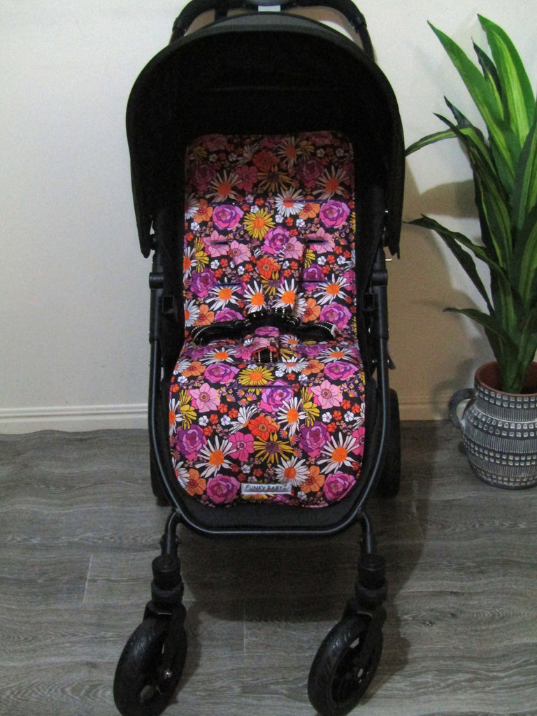 Pram liner set universal,100% cotton-Large retro flowers