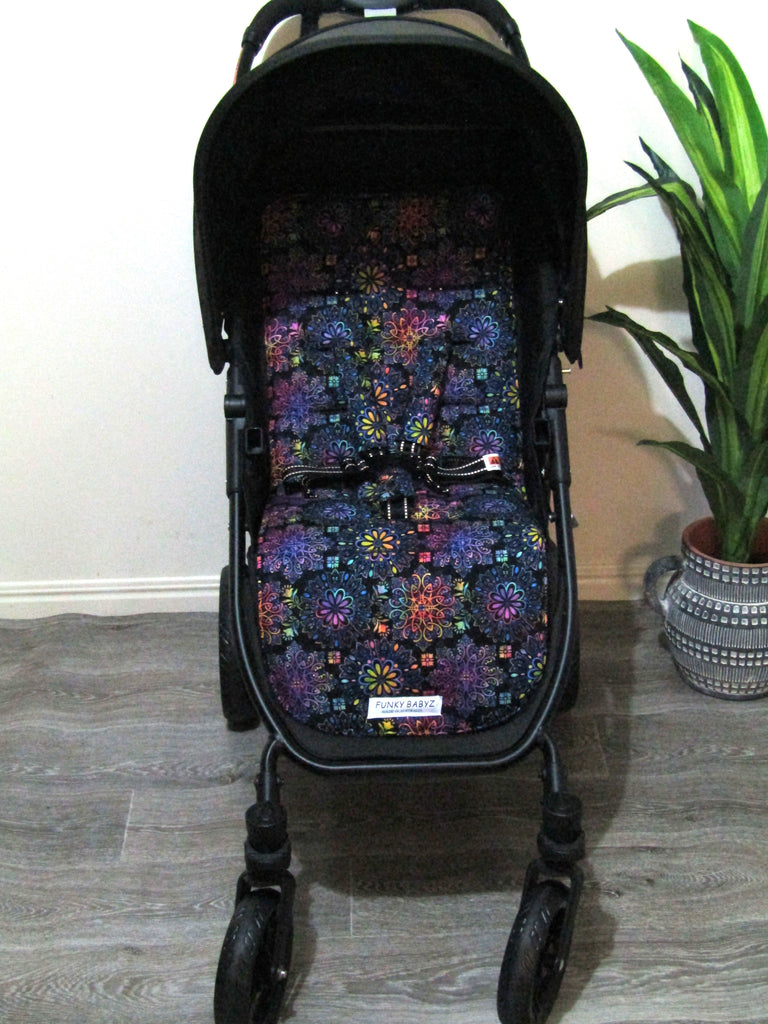 Pram liner set universal,100% cotton-Boho blooms