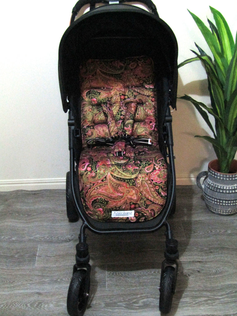 Pram liner set universal,100% cotton-70's blooming paisley