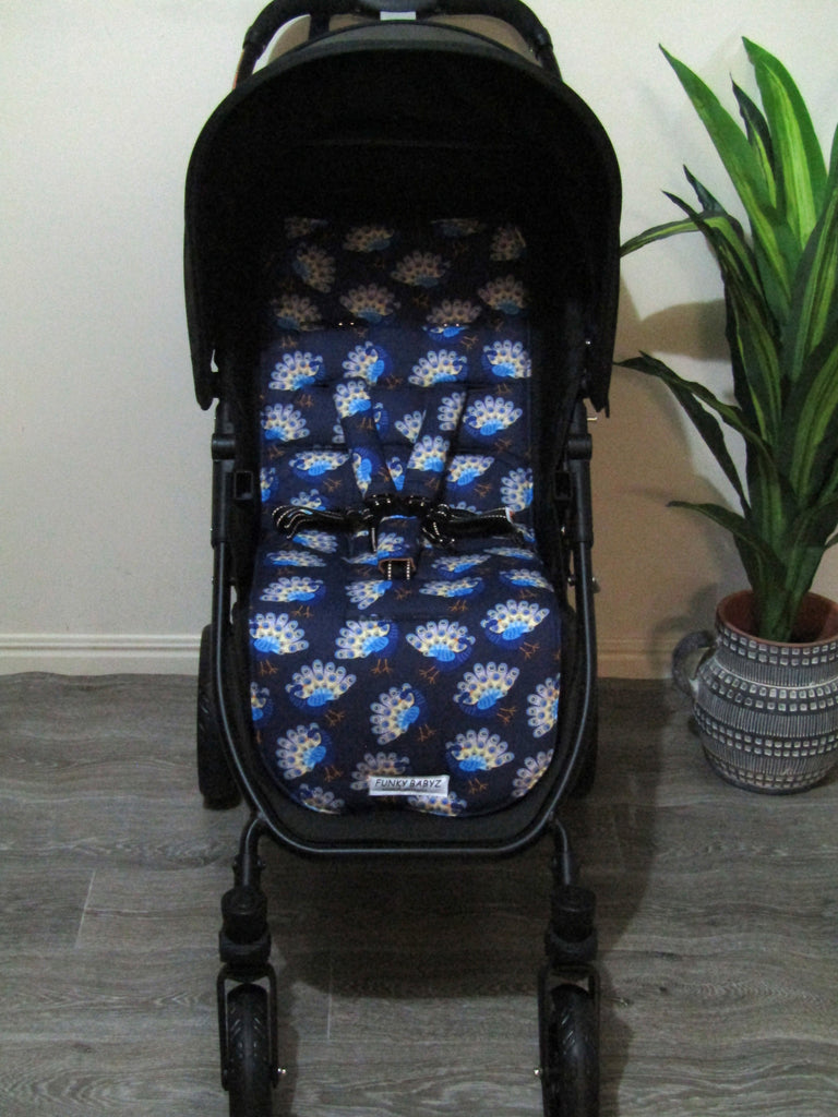 Pram liner set universal,100% cotton-Perky peacock