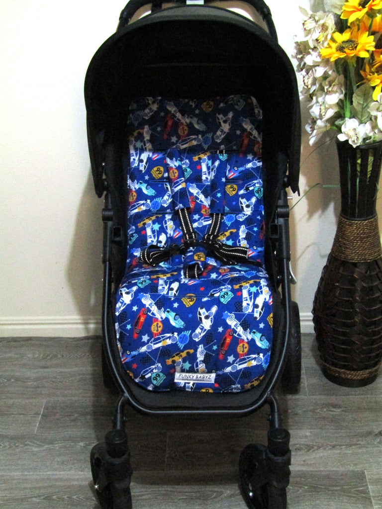 Pram liner set universal,100% cotton-Racing race cars