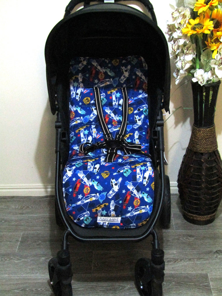 Pram liner set universal,100% cotton-Racing race cars