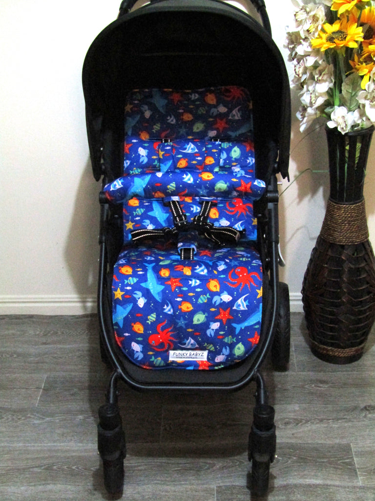 Pram liner set universal,100% cotton-Fishy