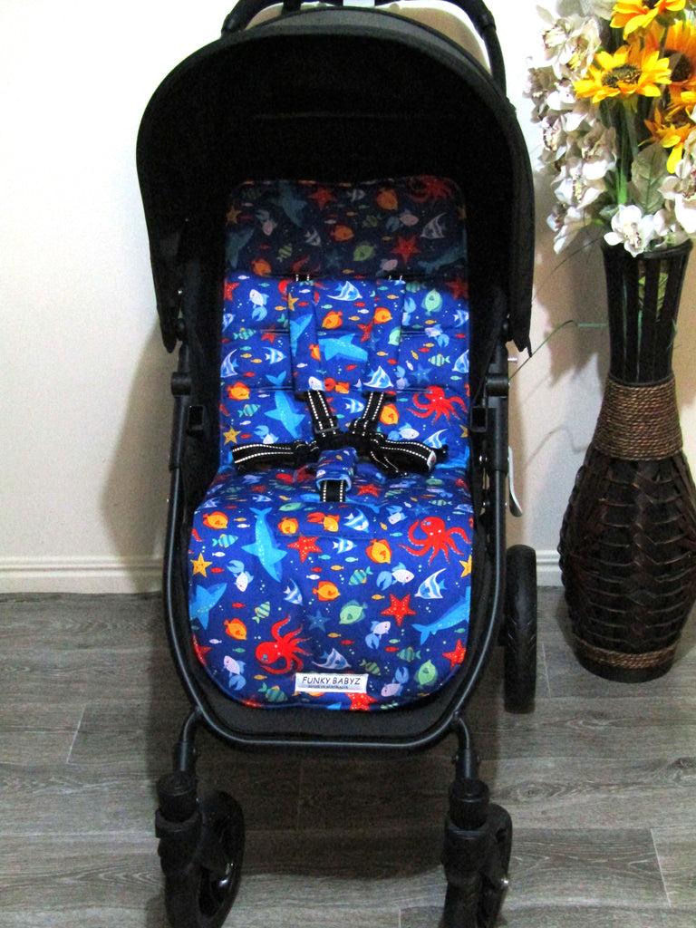 Pram liner set universal,100% cotton-Fishy