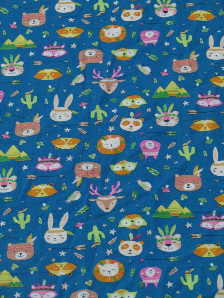 Fitted cot sheet-Tribal animals,teal