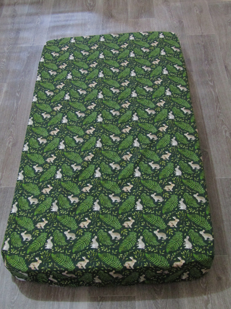 Fitted cot sheet-Bunny fields,green