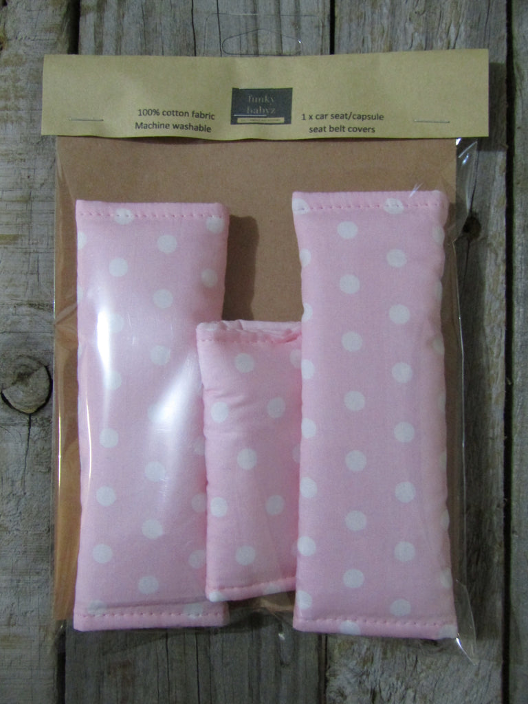 Baby capsule/car seat belt covers-Polka dot,pink