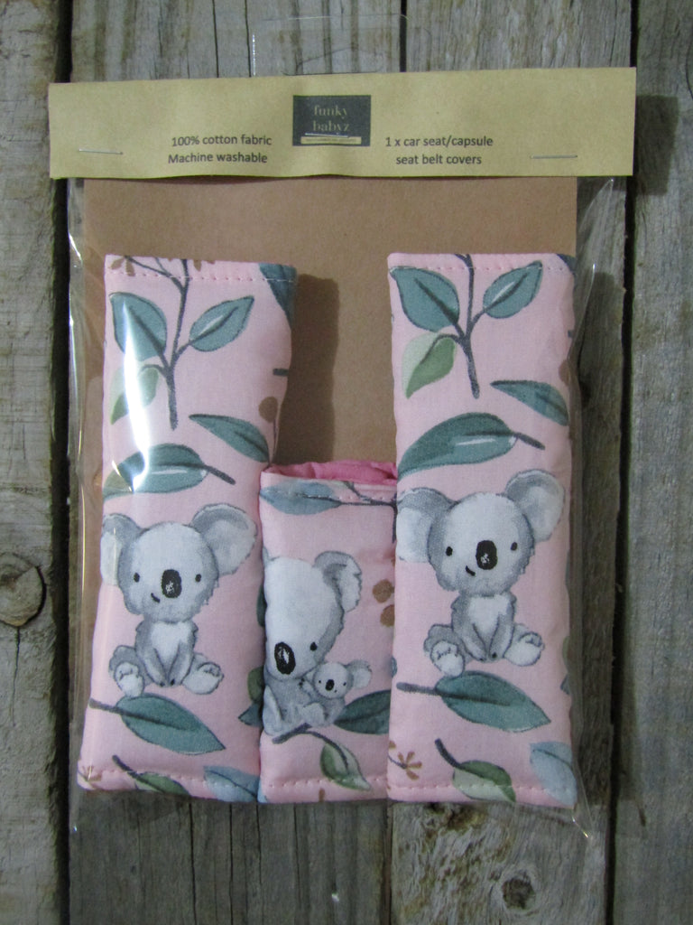 Baby capsule/car seat belt covers-Australian koala,pink