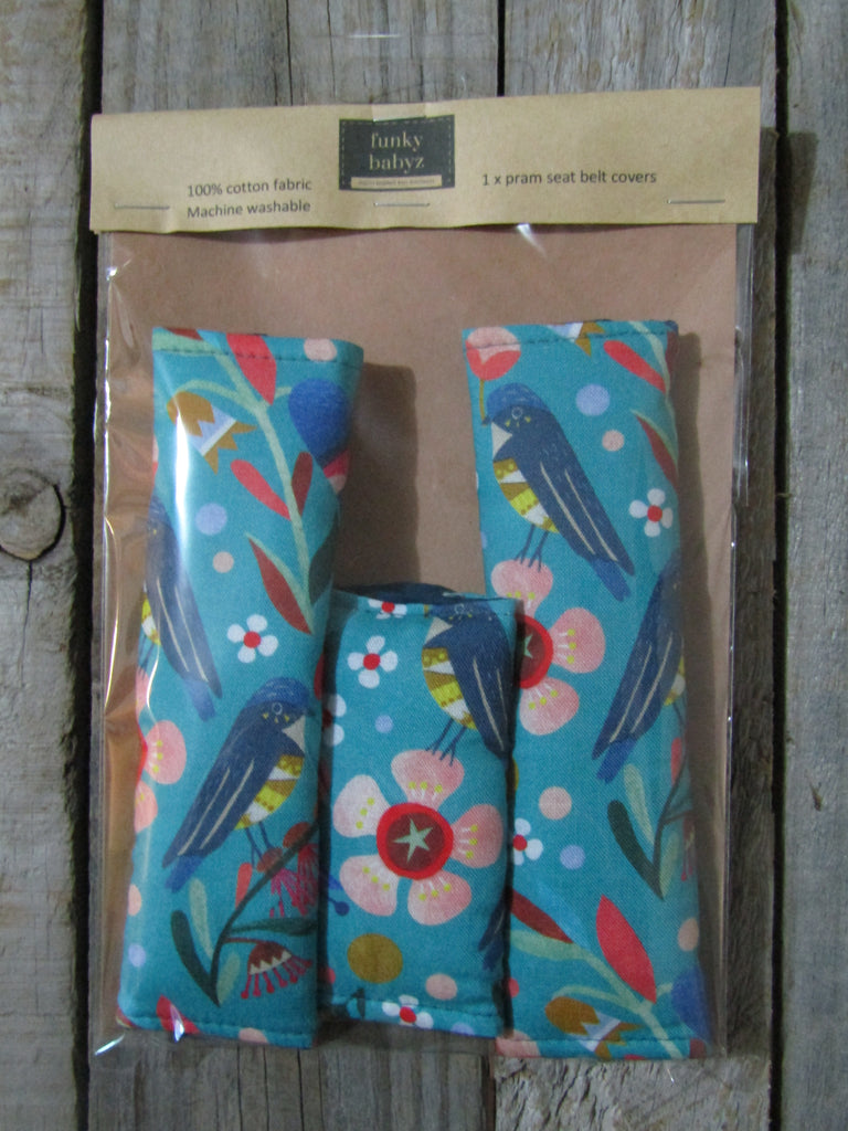 Seat belt covers-Vintage bluebells