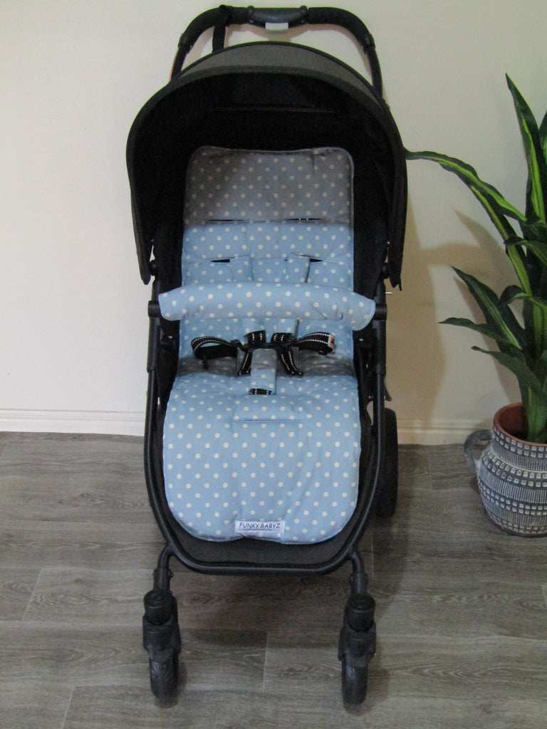 Pram liner set universal,100% cotton-Organic spots,sky blue