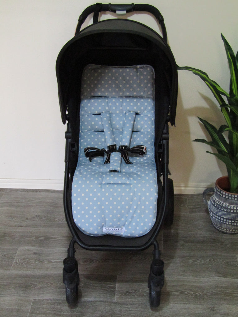 Pram liner set universal,100% cotton-Organic spots,sky blue