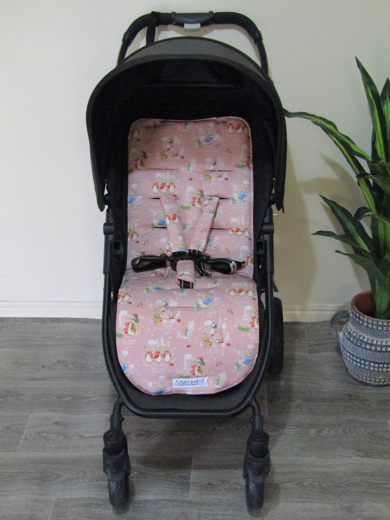 Pram liner set universal,100% cotton-Rabbit & friends,pink