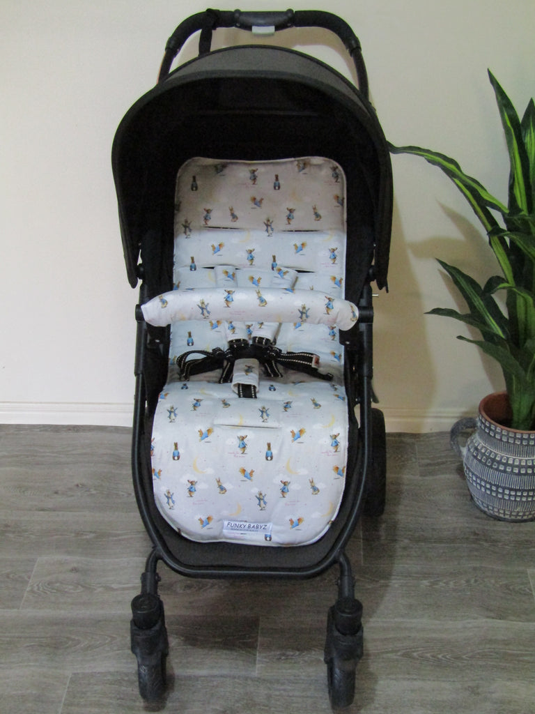 Pram liner set universal,100% cotton-Rabbit,reach for the moon