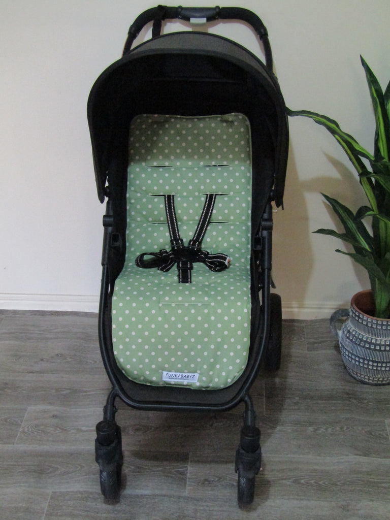 Pram liner set universal,100% cotton-Organic spots,green