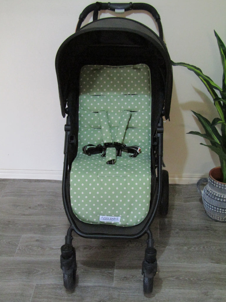 Pram liner set universal,100% cotton-Organic spots,green