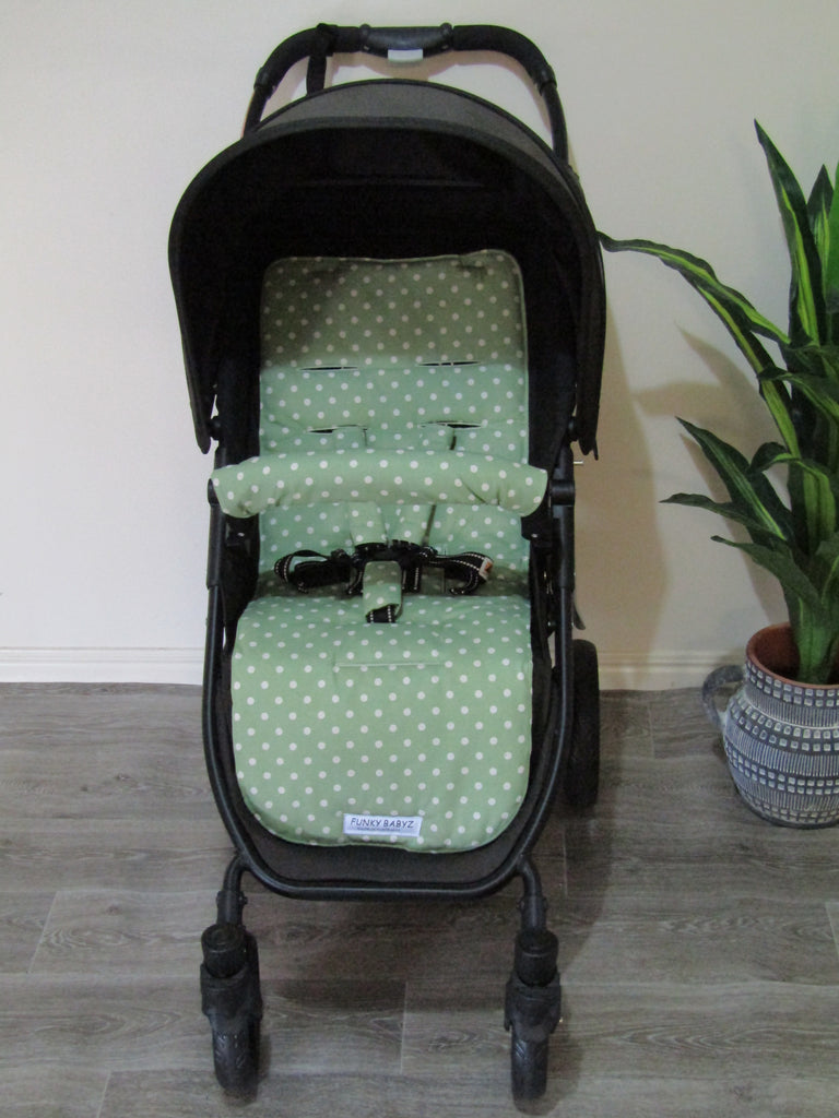 Pram liner set universal,100% cotton-Organic spots,green