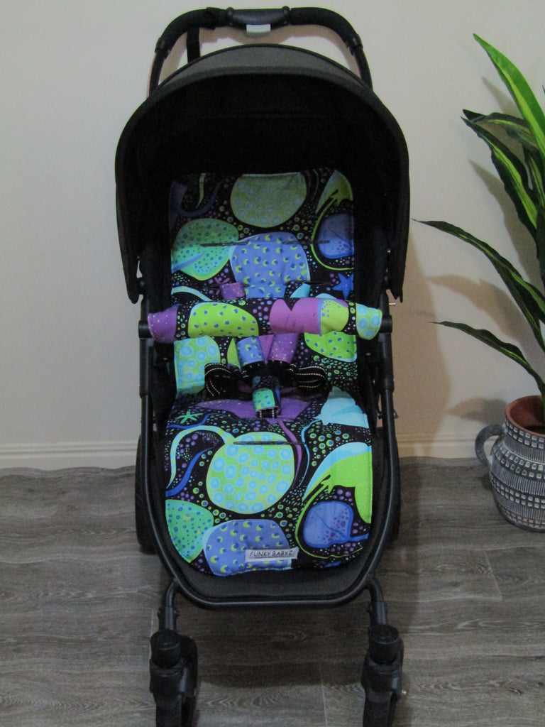 Pram liner set universal,100% cotton-Stingray bubbles