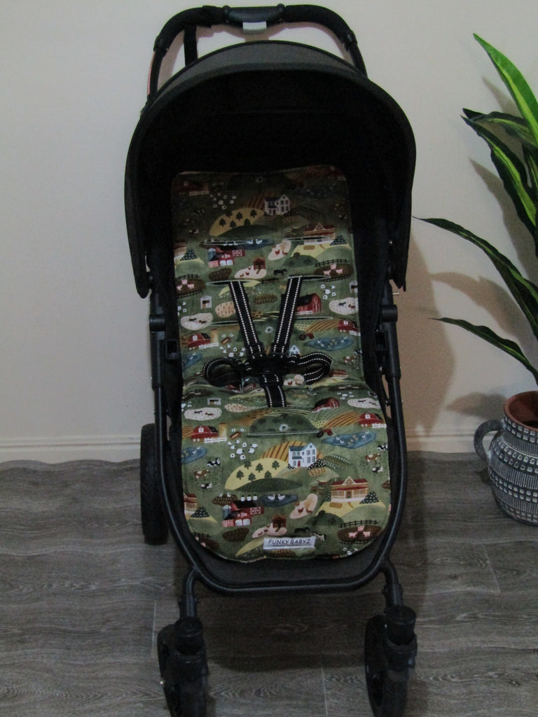 Pram liner set universal,100% cotton-Country rolling hills