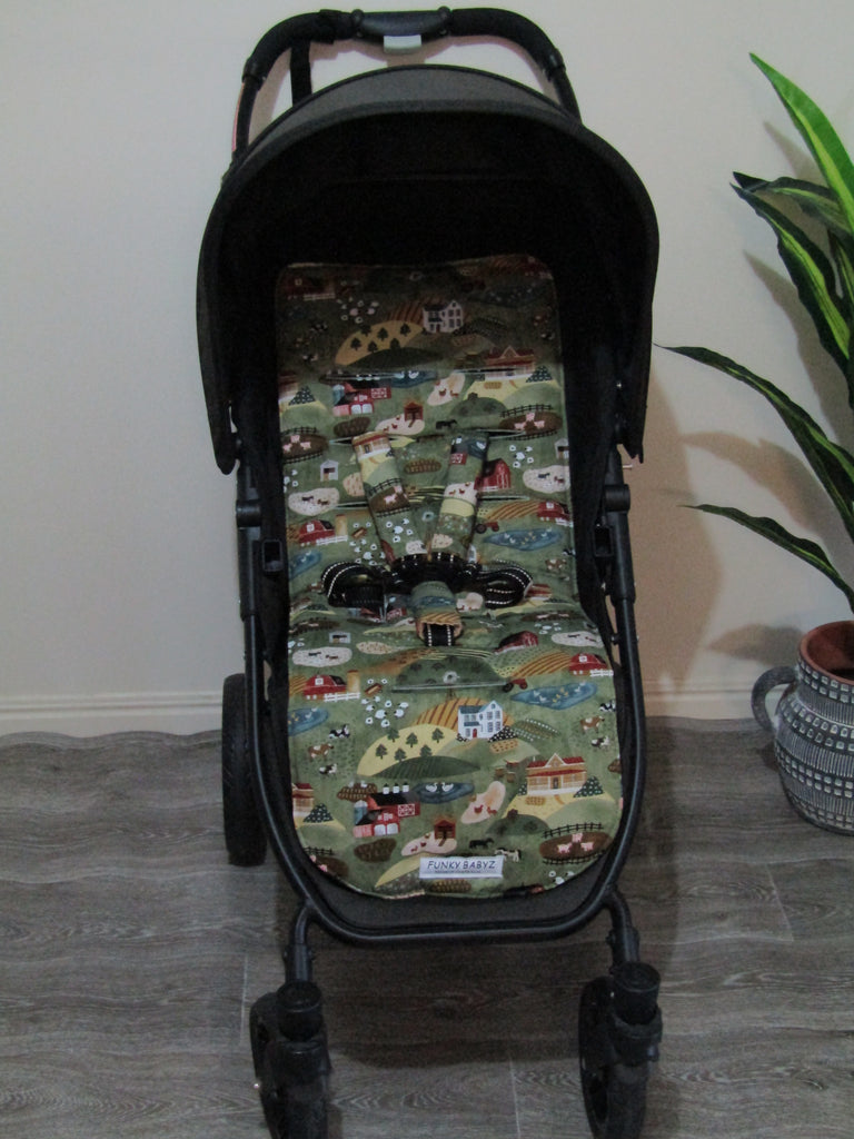 Pram liner set universal,100% cotton-Country rolling hills