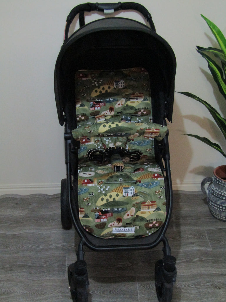 Pram liner set universal,100% cotton-Country rolling hills