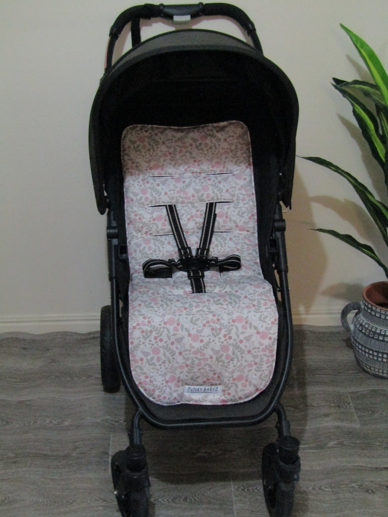 Pram liner set universal,100% cotton-Floral sheep,pink