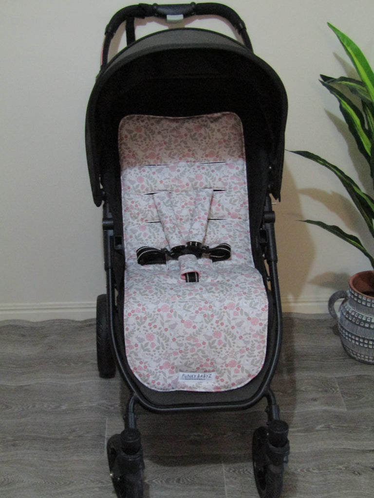 Pram liner set universal,100% cotton-Floral sheep,pink