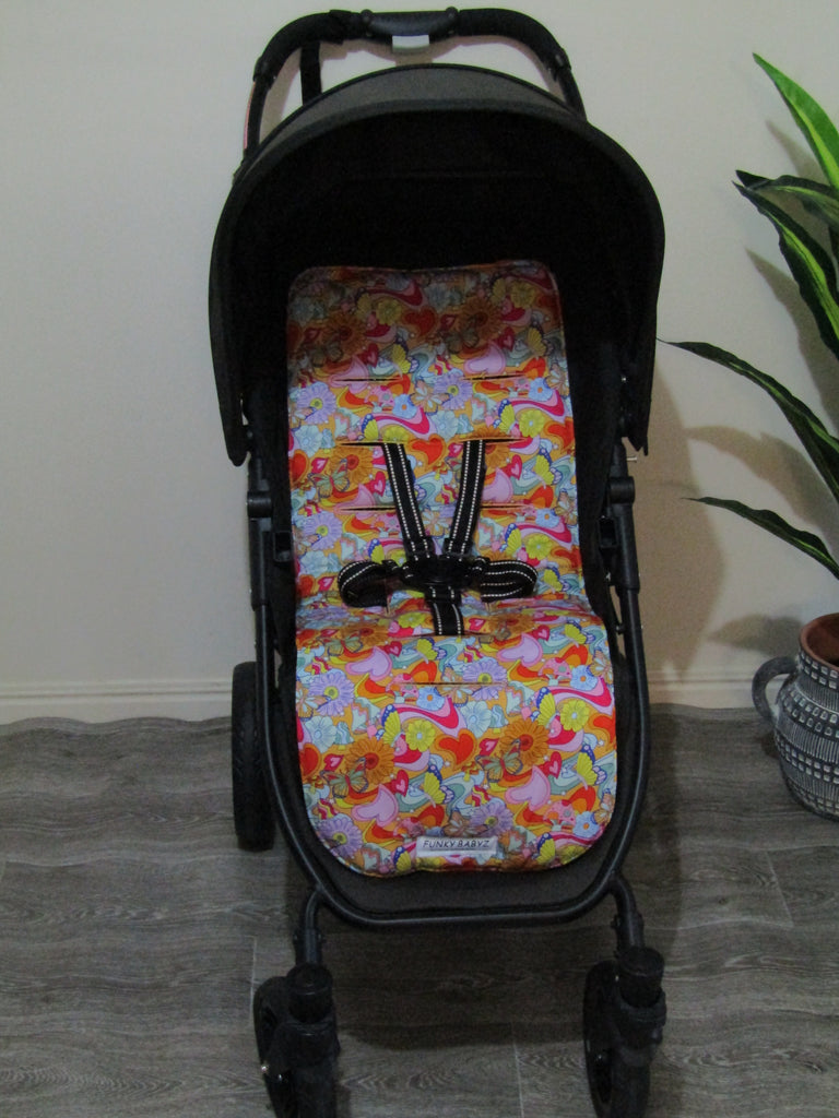 Pram liner set universal,100% cotton-Hippy peace and love