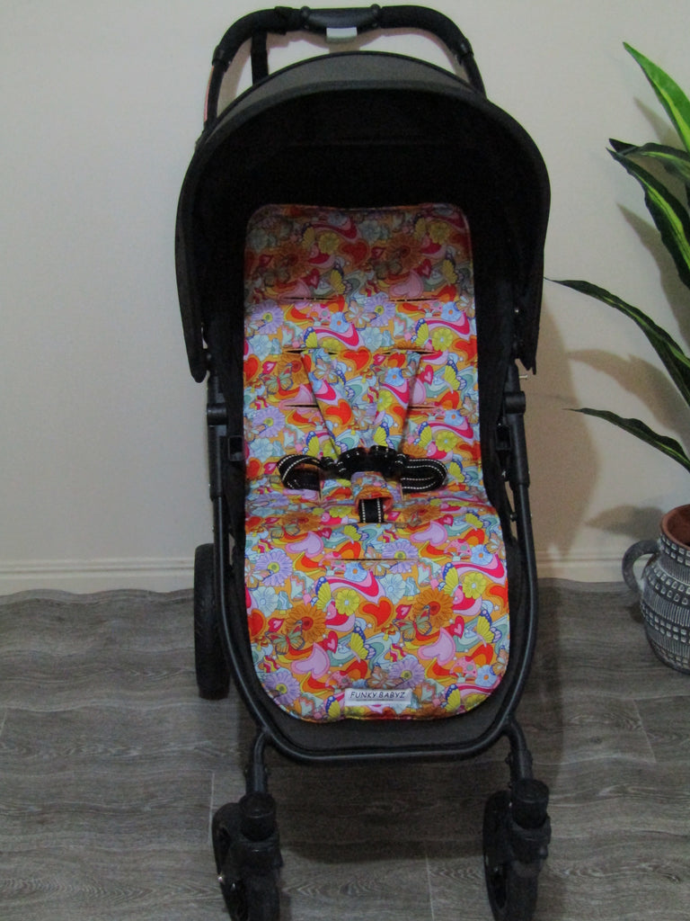 Pram liner set universal,100% cotton-Hippy peace and love