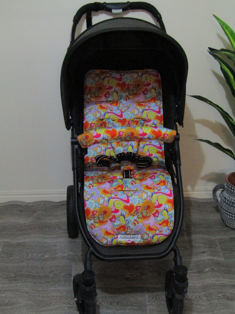 Pram liner set universal,100% cotton-Hippy peace and love