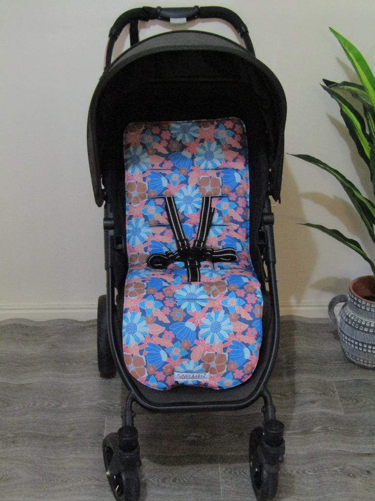 Pram liner set universal,100% cotton-Pastel blue vintage flowers