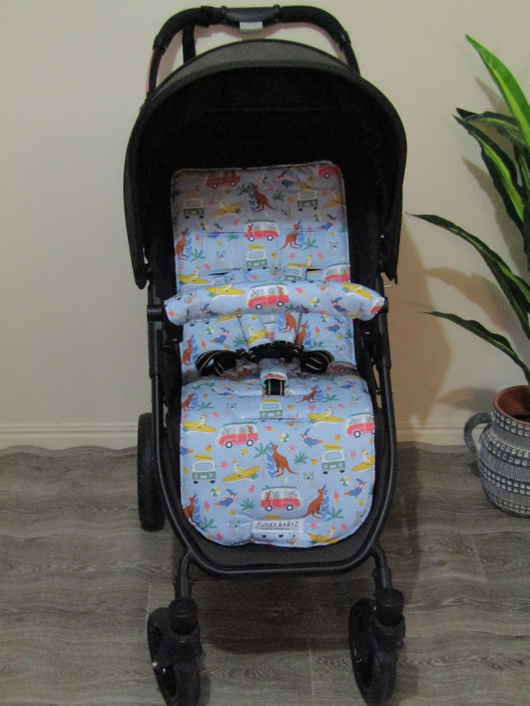 Pram liner set universal,100% cotton-Aussie road trip