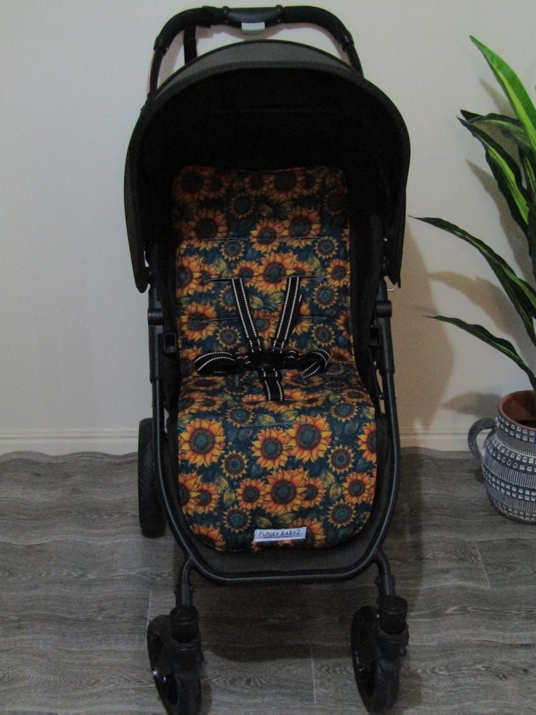 Pram liner set universal,100% cotton-Retro sunflower