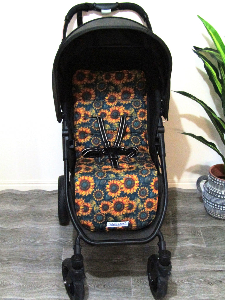 Pram/stroller seat liner-Retro sunflowers