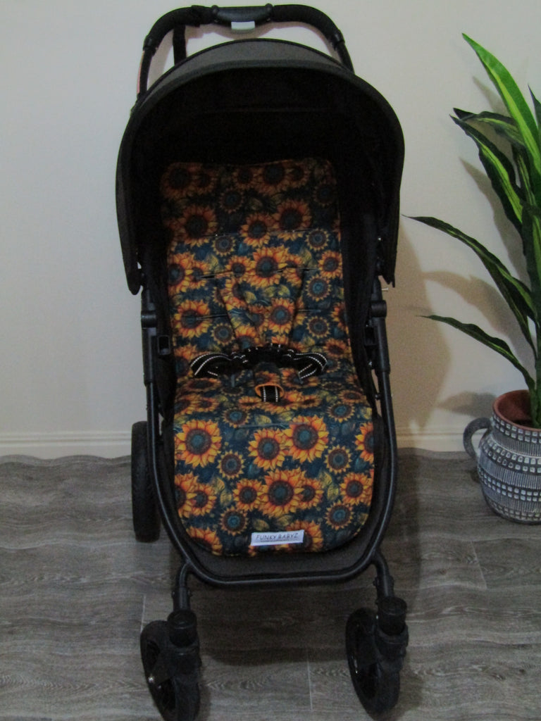 Pram liner set universal,100% cotton-Retro sunflower