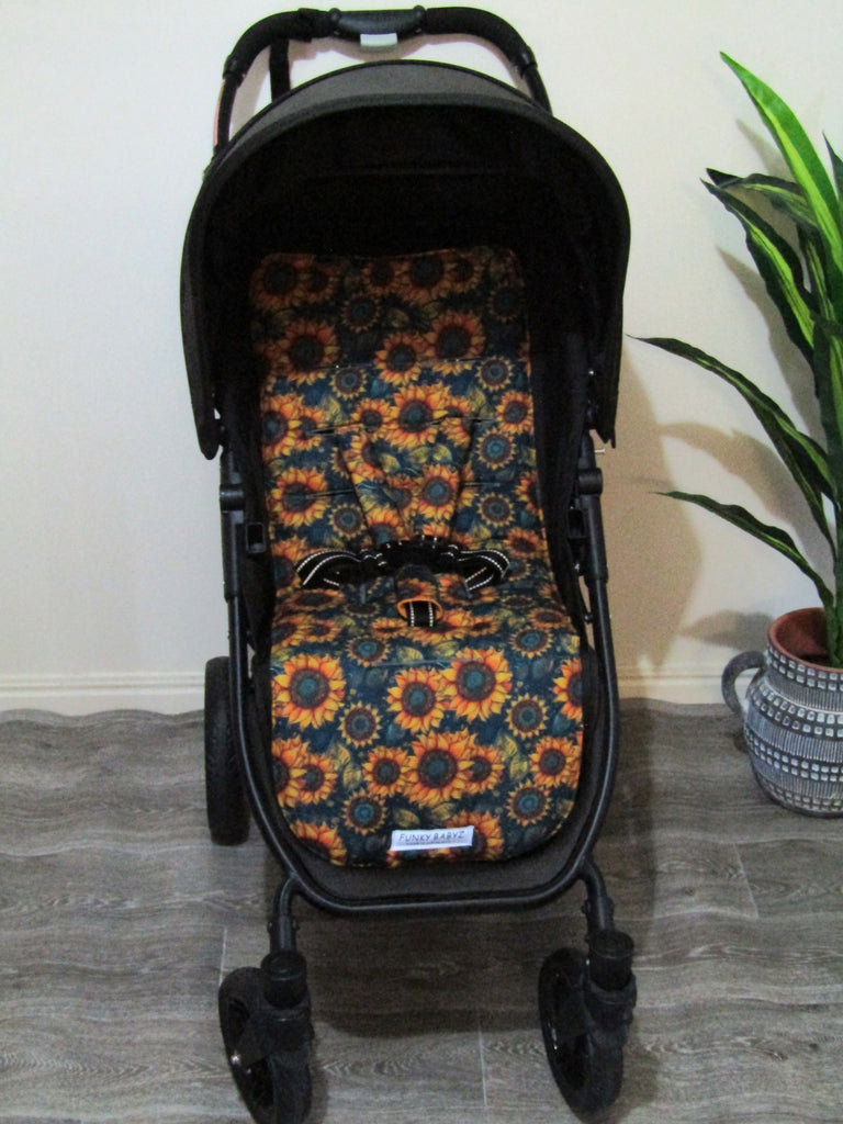 Pram/stroller seat liner-Retro sunflowers
