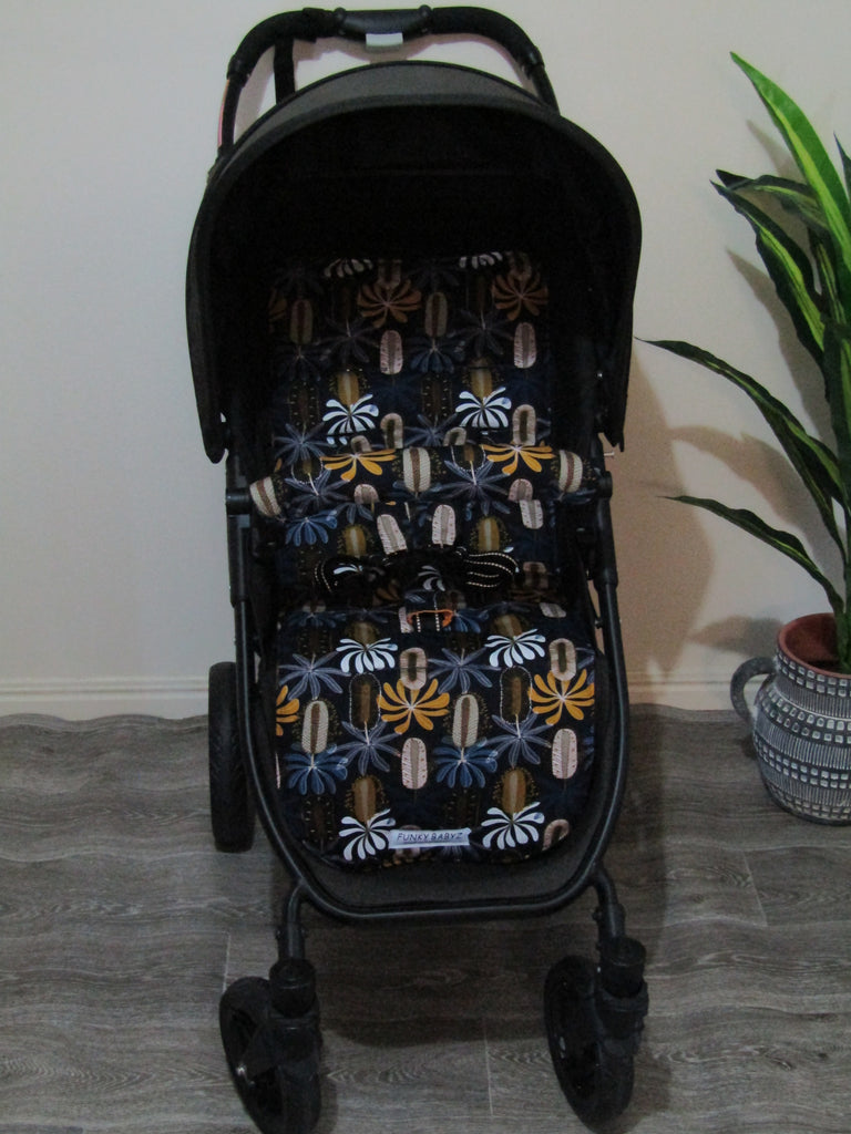 Pram liner set universal,100% cotton-Australian wattle flowers