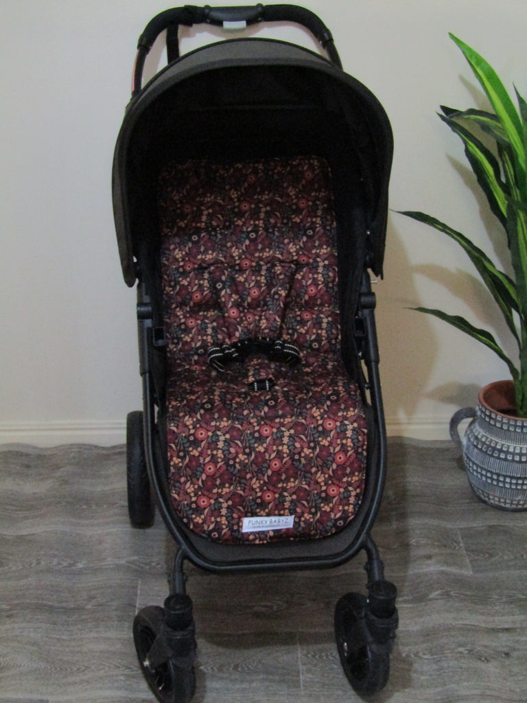 Pram liner set universal,100% cotton-Vintage brown floral