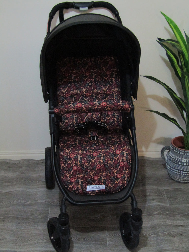 Pram liner set universal,100% cotton-Vintage brown floral