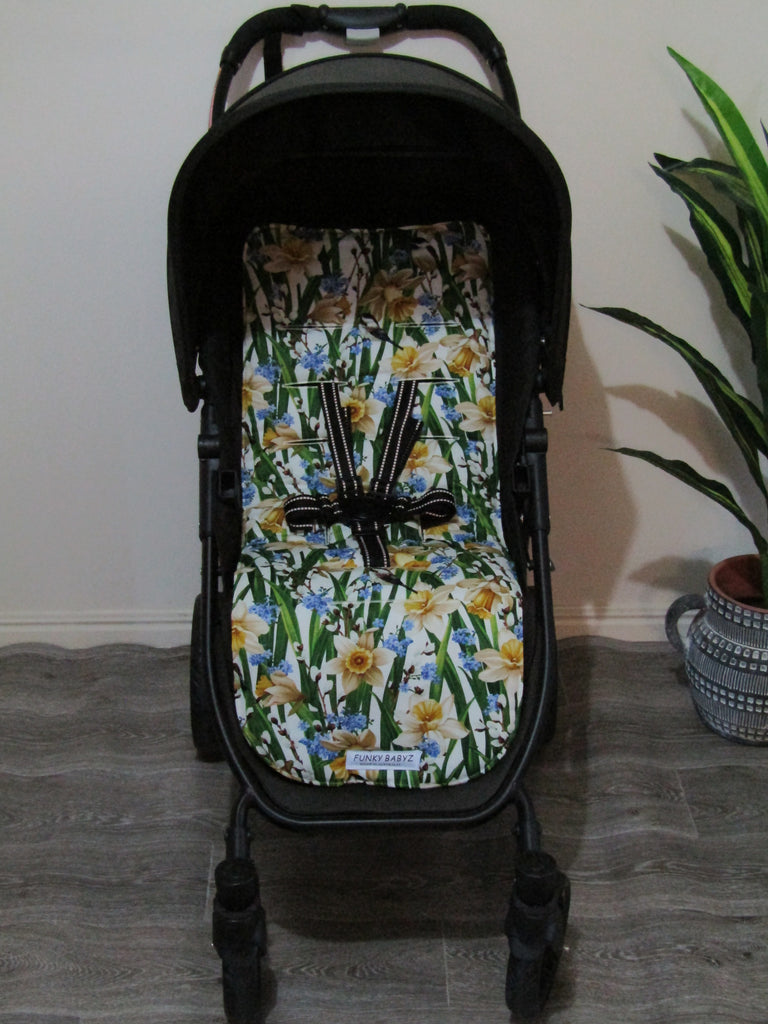 Pram liner set universal,100% cotton-Daffodil flowers,ivory