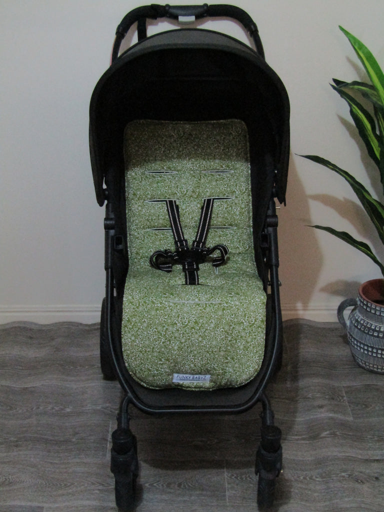 Pram liner set universal,100% cotton-Jasmine vines,pesto green